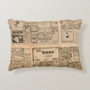 Used paper background. Old newspaper page with vin Decorative Cushion