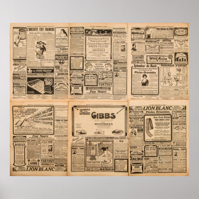 Used paper background. Old newspaper page with vin Poster (Front)