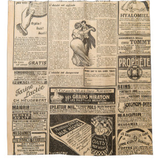 Used paper background. Old newspaper pages with vi Shower Curtain