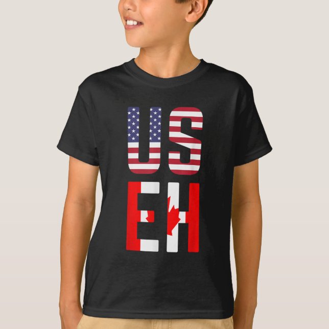 USEH America Canada Flag Funny American Canadian T-Shirt (Front)