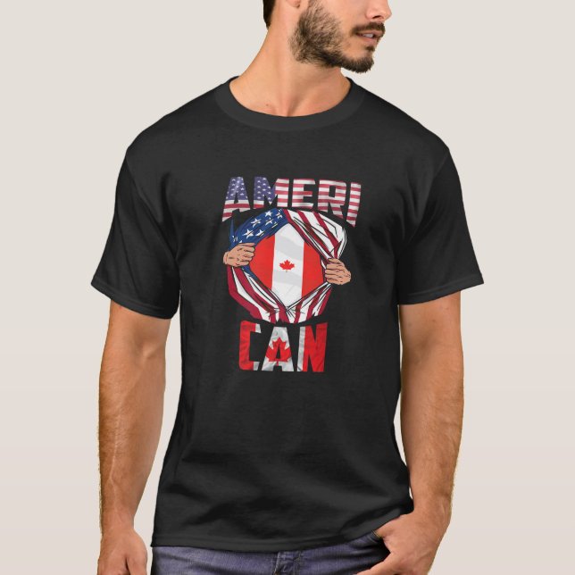 USEH CDN Maple Leaf Half Canadian Half American Fl T-Shirt (Front)