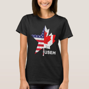 Useh Leaf Canadian American Flag  Canada Usa Flag T-Shirt