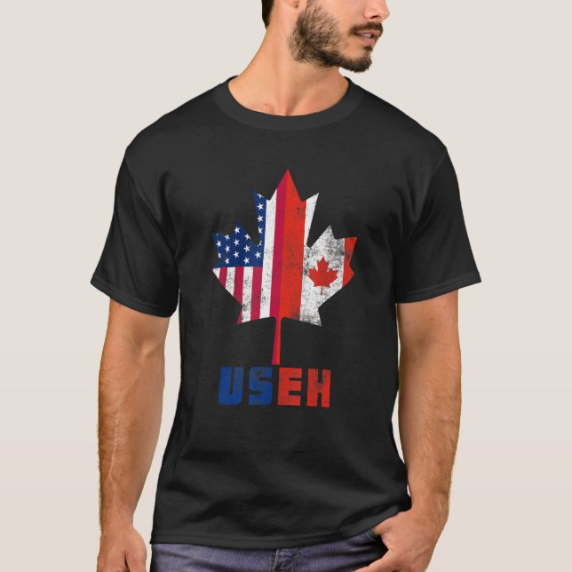 Useh Leaf Canadian American Flag  Canada Usa Flag  T-Shirt (Front)