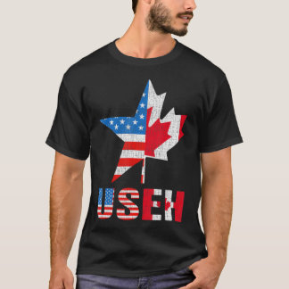 Useh Leaf Canadian American Flag Maple Canada Usa  T-Shirt