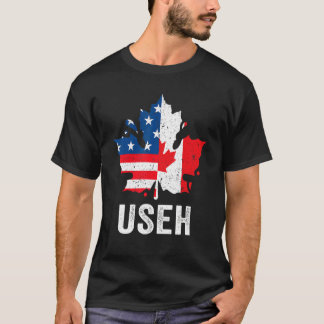 Useh Maple Leaf Canadian American Flag Proud Ameri T-Shirt