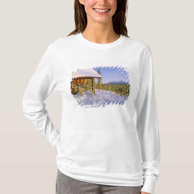 USFS Schnauss Cabin rental in Winter ovelooking T-Shirt (Front)
