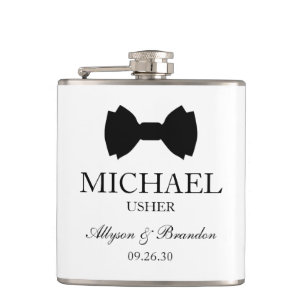 Usher Black Bow Tie Hip Flask
