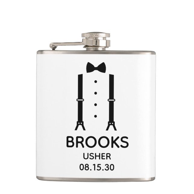 Usher Black Bow Tie Hip Flask (Front)