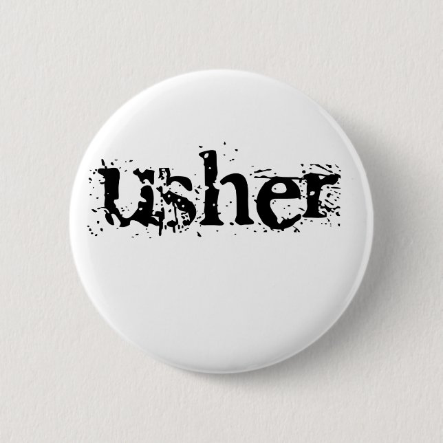 Usher Black Text 6 Cm Round Badge (Front)