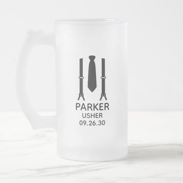 Usher Black Tie Frosted Glass Beer Mug (Left)