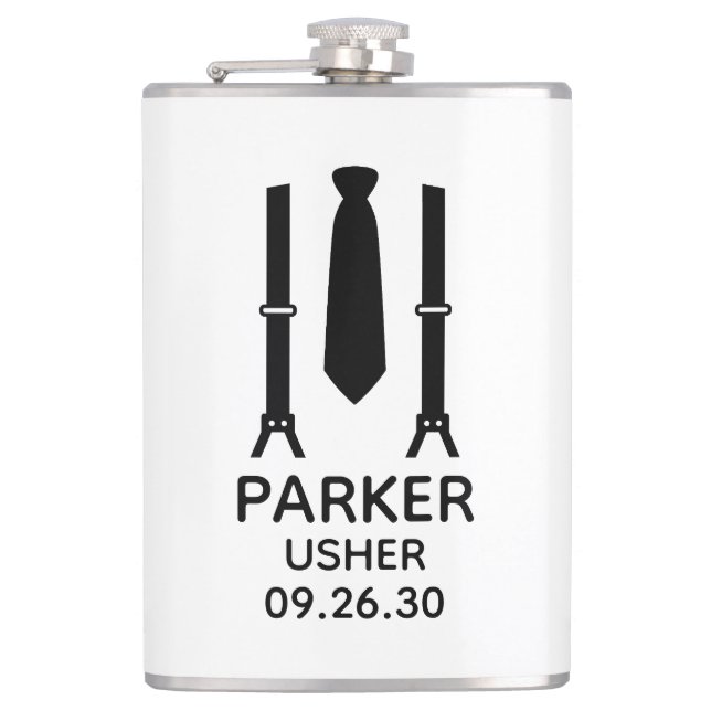 Usher Black Tie Hip Flask (Front)