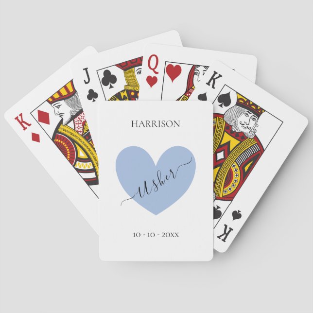 Usher Blue Heart Personalised Playing Cards (Back)