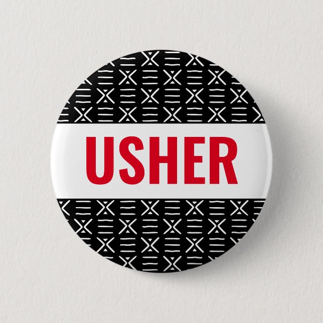 Usher or Name Button Pin on African Mud Cloth (Front)