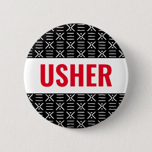Usher or Name Button Pin on African Mud Cloth