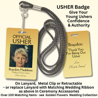 USHER Photo Official Badge Golden Flowers ID Badge