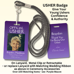 USHER Photo Official Badge Purple Mauve ID Badge
