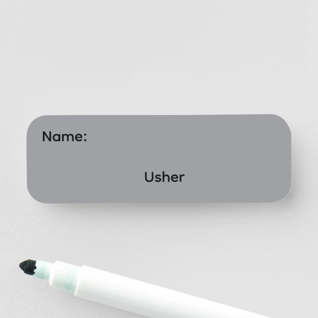 Usher Reusable Dry Erase Name Tag Pinback (In Situ)