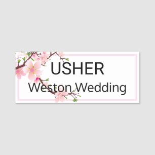 Usher Wedding Cherry Blossoms Magnetic Back Name Tag