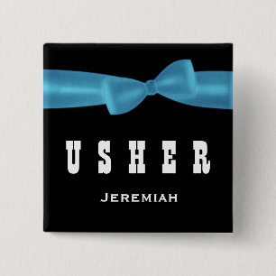 USHER Wedding Custom Name V02R BLUE 15 Cm Square Badge