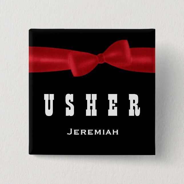USHER Wedding Custom Name V02R RED 15 Cm Square Badge (Front)