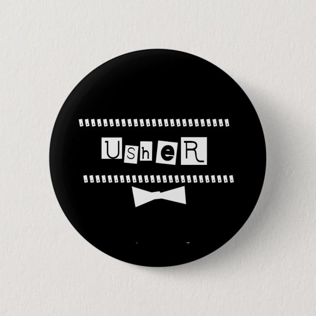 Usher White on Black 6 Cm Round Badge (Front)
