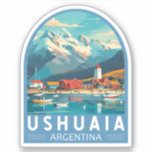 Ushuaia Argentina Travel Art Vintage<br><div class="desc">Ushuaia retro vector travel design. It is a resort town in Argentina. It's located on the Tierra del Fuego archipelago,  the southernmost tip of South America,  nicknamed the “End of the World.”</div>
