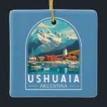 Ushuaia Argentina Travel Art Vintage Ceramic Ornament<br><div class="desc">Ushuaia retro vector travel design. It is a resort town in Argentina. It's located on the Tierra del Fuego archipelago,  the southernmost tip of South America,  nicknamed the “End of the World.”</div>