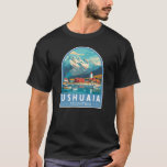Ushuaia Argentina Travel Art Vintage T-Shirt<br><div class="desc">Ushuaia retro vector travel design. It is a resort town in Argentina. It's located on the Tierra del Fuego archipelago,  the southernmost tip of South America,  nicknamed the “End of the World.”</div>