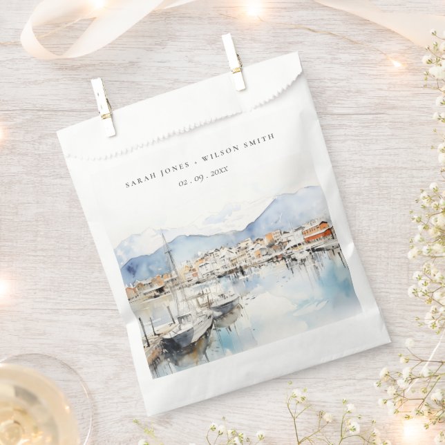 Ushuaia, Argentina Watercolor Landscape Wedding Favour Bags (Clipped)