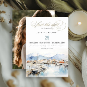 Ushuaia, Argentina Watercolor Scape Wedding Photo Save The Date