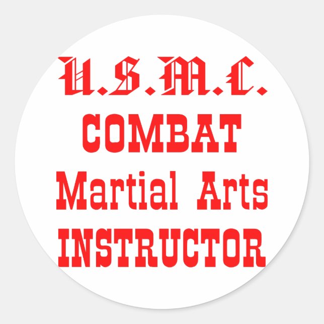 USMC Combat Martial Arts Instructor Classic Round Sticker (Front)