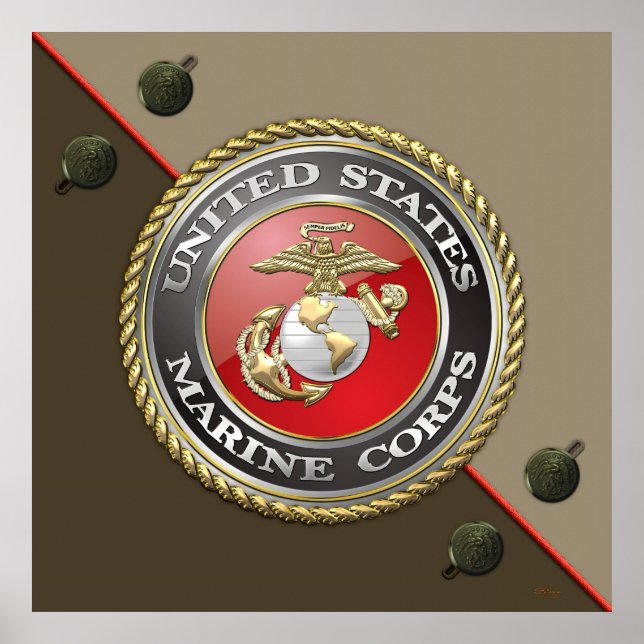 USMC Emblem & Uniform [3D] Poster (Front)