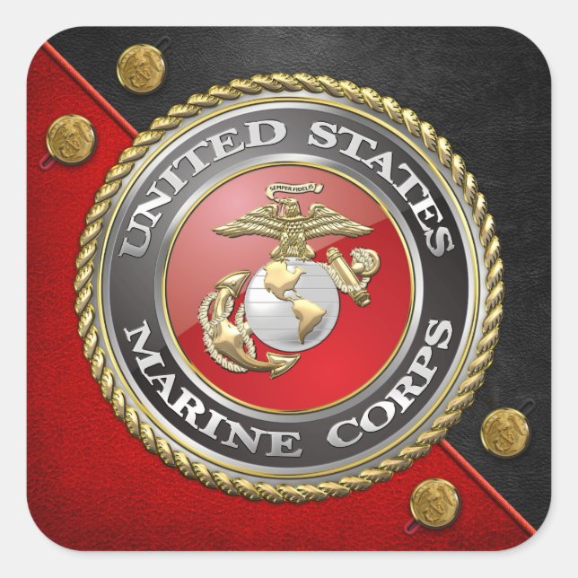 USMC Emblem & Uniform [3D] Square Sticker (Front)