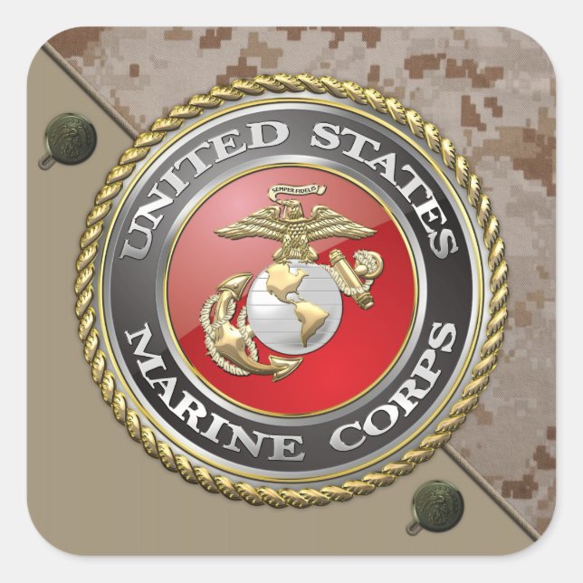 USMC Emblem & Uniform [3D] Square Sticker (Front)