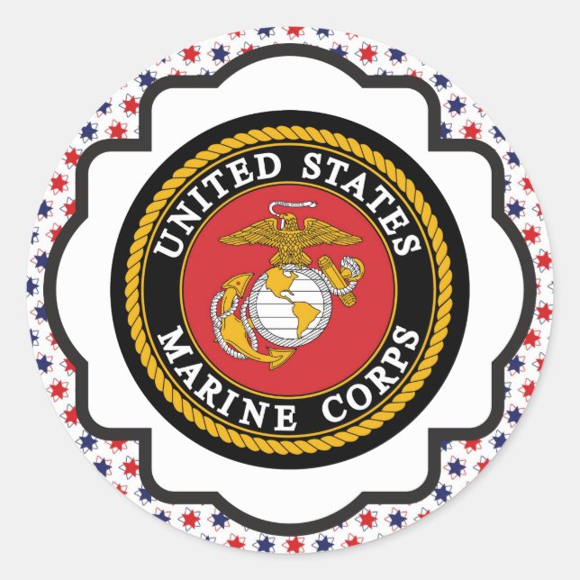 USMC Emblem with Red, White and Blue Stars Classic Round Sticker (Front)