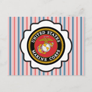 USMC Emblem with Red, White and Blue Stripes Postcard