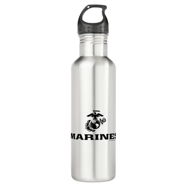 USMC Logo Stacked Black Logo 710 Ml Water Bottle (Front)