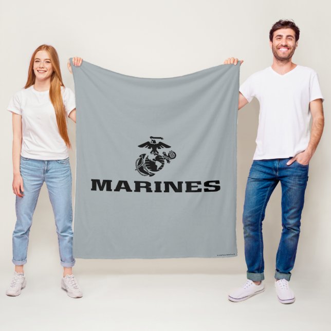 USMC Logo Stacked Black Logo Fleece Blanket (In Situ)