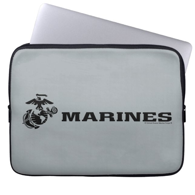 USMC Logo Stacked Black Logo Laptop Sleeve (Front)