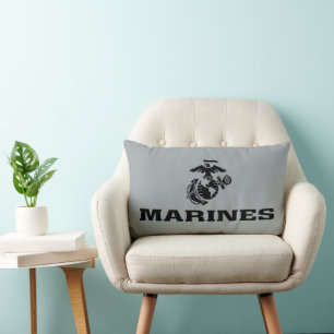 USMC Logo Stacked Black Logo Lumbar Cushion