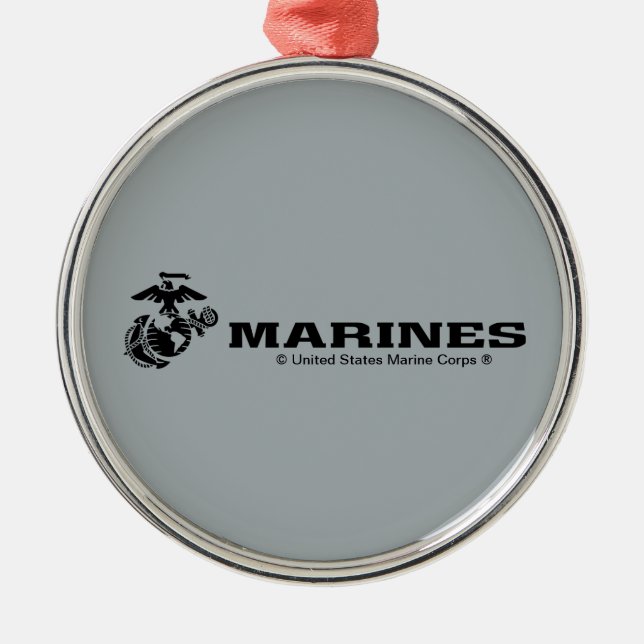 USMC Logo Stacked Black Logo Metal Tree Decoration (Front)