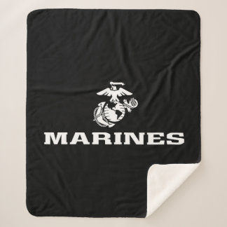 USMC Logo Stacked - White Sherpa Blanket