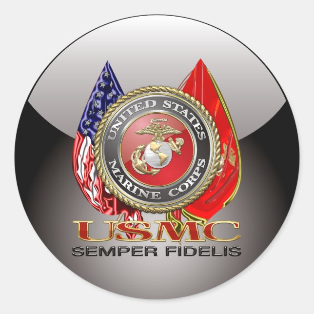 USMC Semper Fi [Special Edition] [3D] Classic Round Sticker (Front)