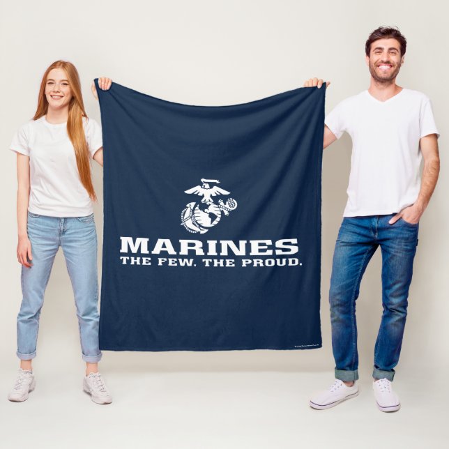 USMC The Few The Proud Logo Stacked - White Fleece Blanket (In Situ)