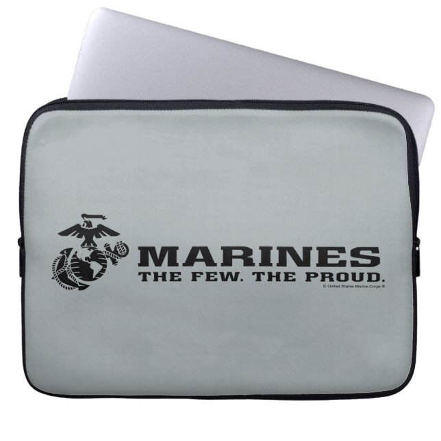 USMC "The Few, The Proud" Stacked Black Logo Laptop Sleeve (Front)