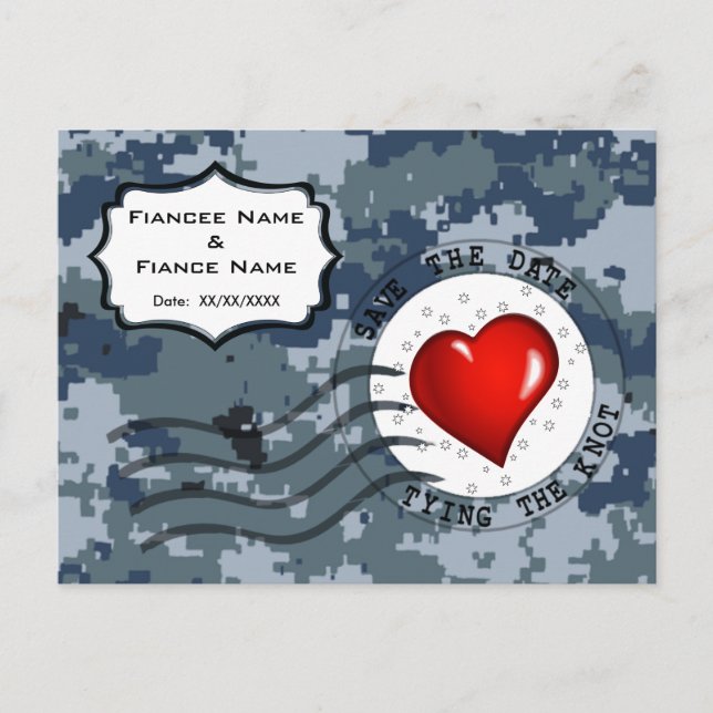 USN Navy Save the Date and Heart Announcement Postcard (Front)
