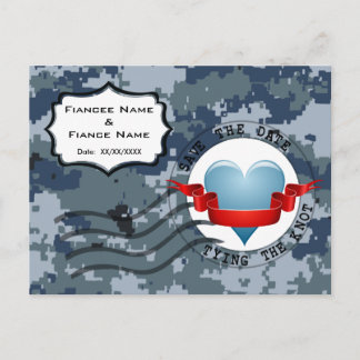 USN Navy Save the Date and Heart Announcement Postcard