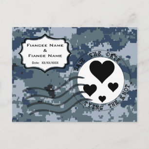 USN Navy Save the Date and Hearts Announcement Postcard