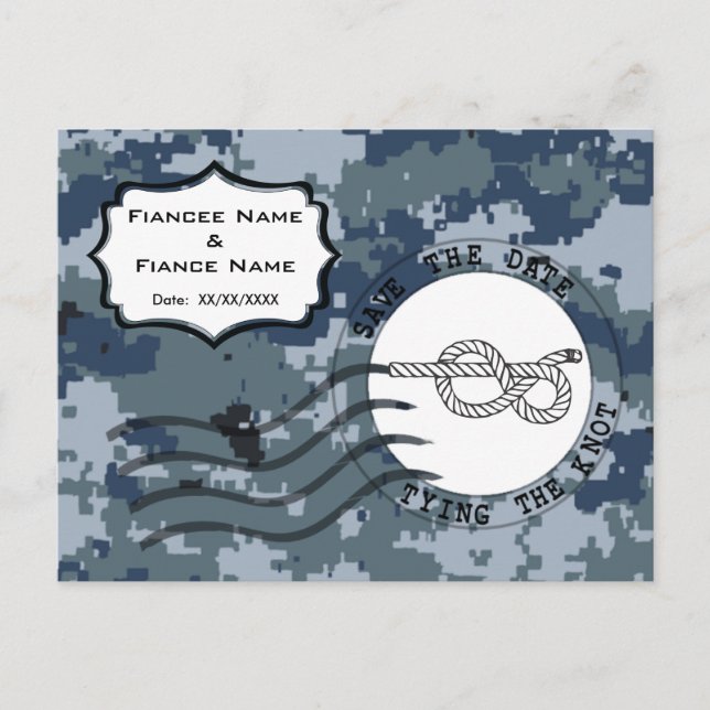 USN Navy Save the Date and Knot Announcement Postcard (Front)