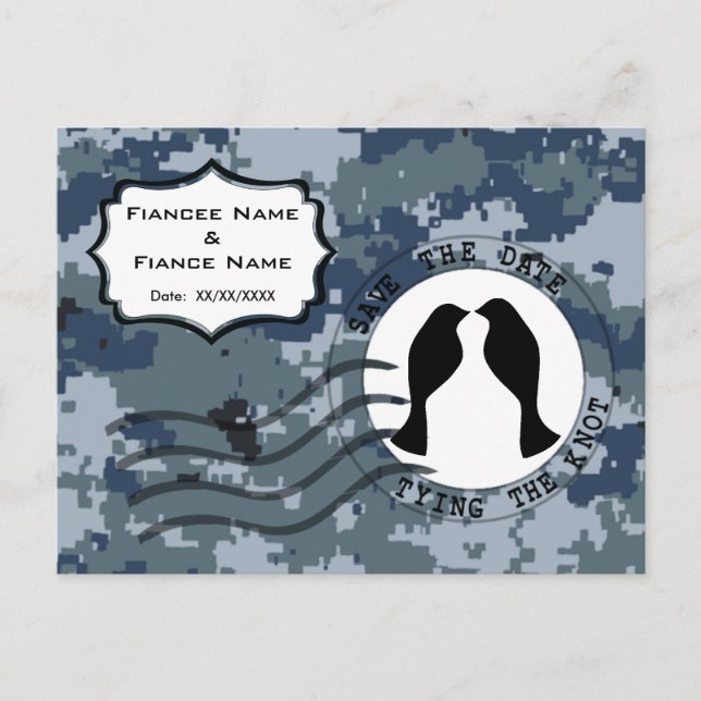 USN Navy Save the Date and Love Birds Announcement Postcard (Front)